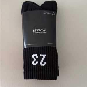 Essentials Cushioned Crew Socks in Black with White Detail